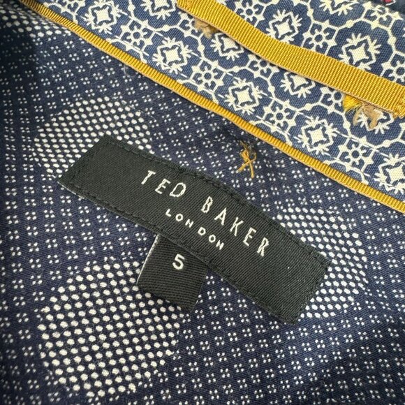Ted Baker Mens Shirt Size 5 US XL Slim Fit Flip Cuff Blue Long Sleeve Navy Red - Picture 2 of 7